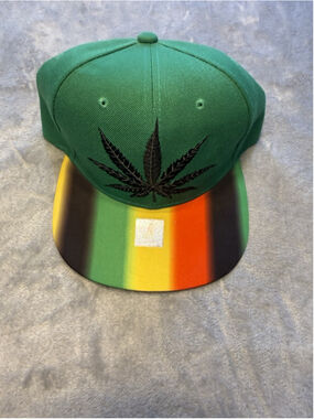 Golden Lion Green Jamaica Snapback Hat/Cap with Black Marijuana Leaf